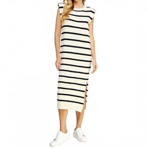 Strut & Bolt Fisherman Core Stripe Knit Midi Dress Cream Black Size S DK-4665-H